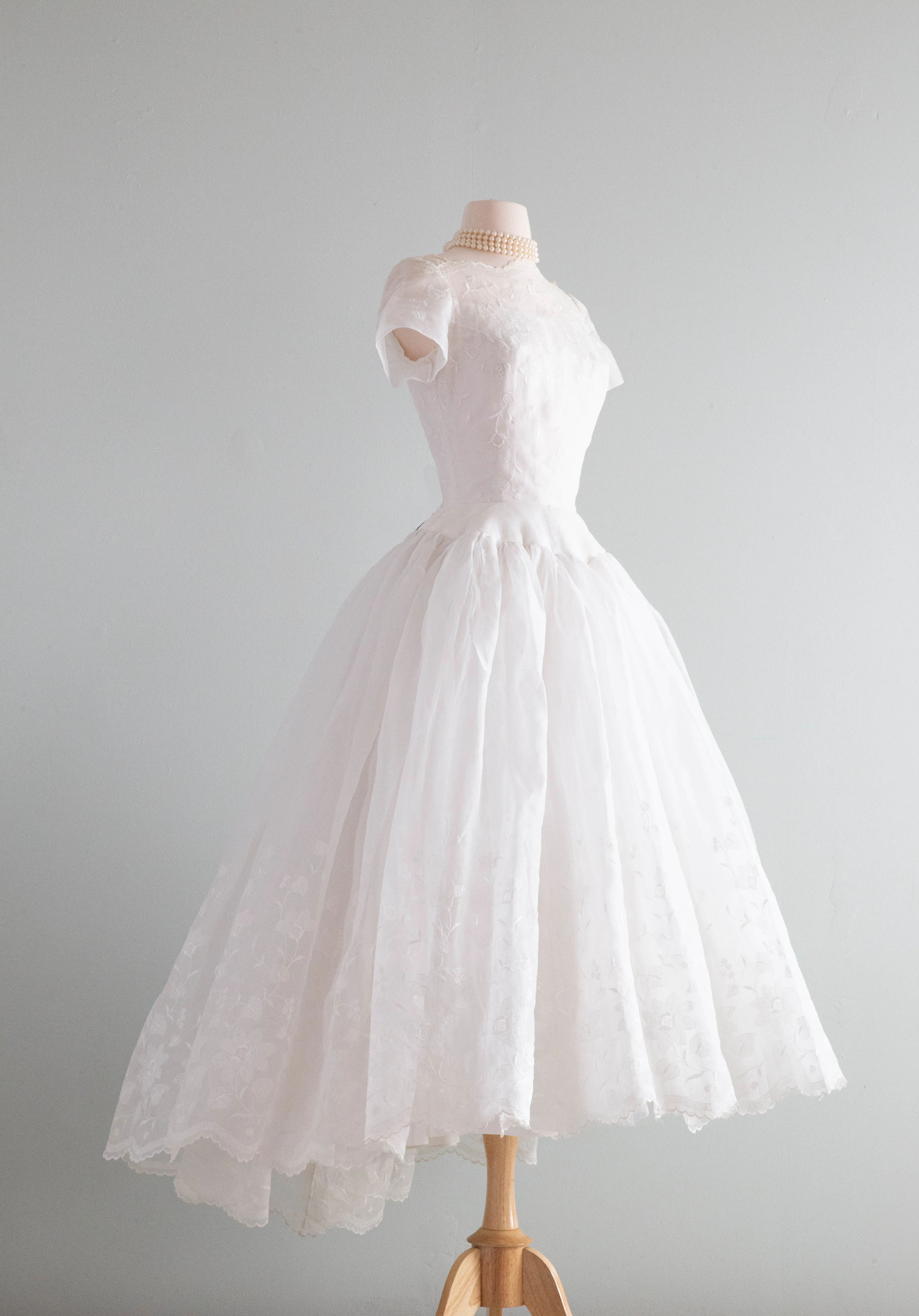 A Dream Come True 1950's William Cahill Embroidered Cotton Organdy Wedding Dress / SM