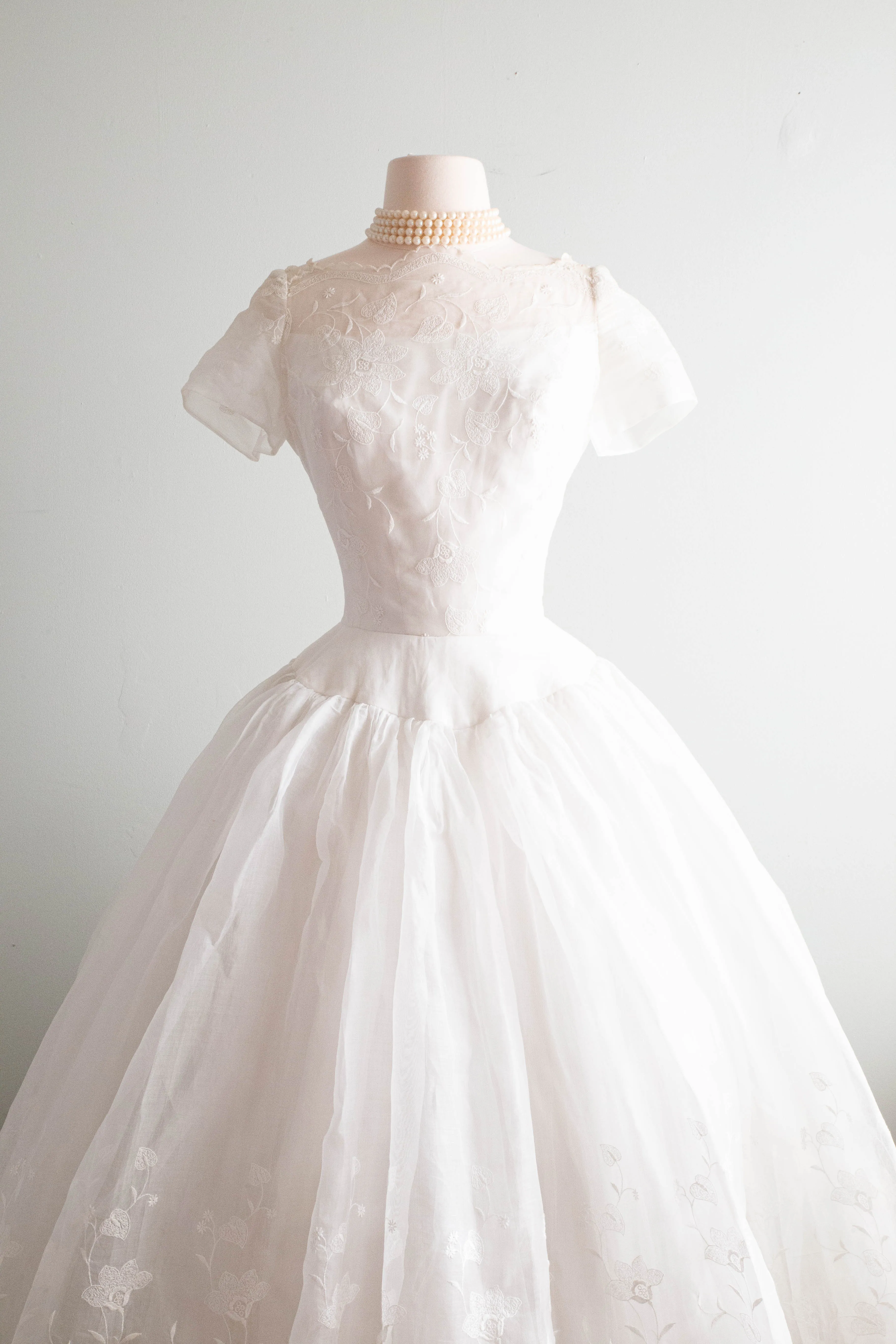 A Dream Come True 1950's William Cahill Embroidered Cotton Organdy Wedding Dress / SM