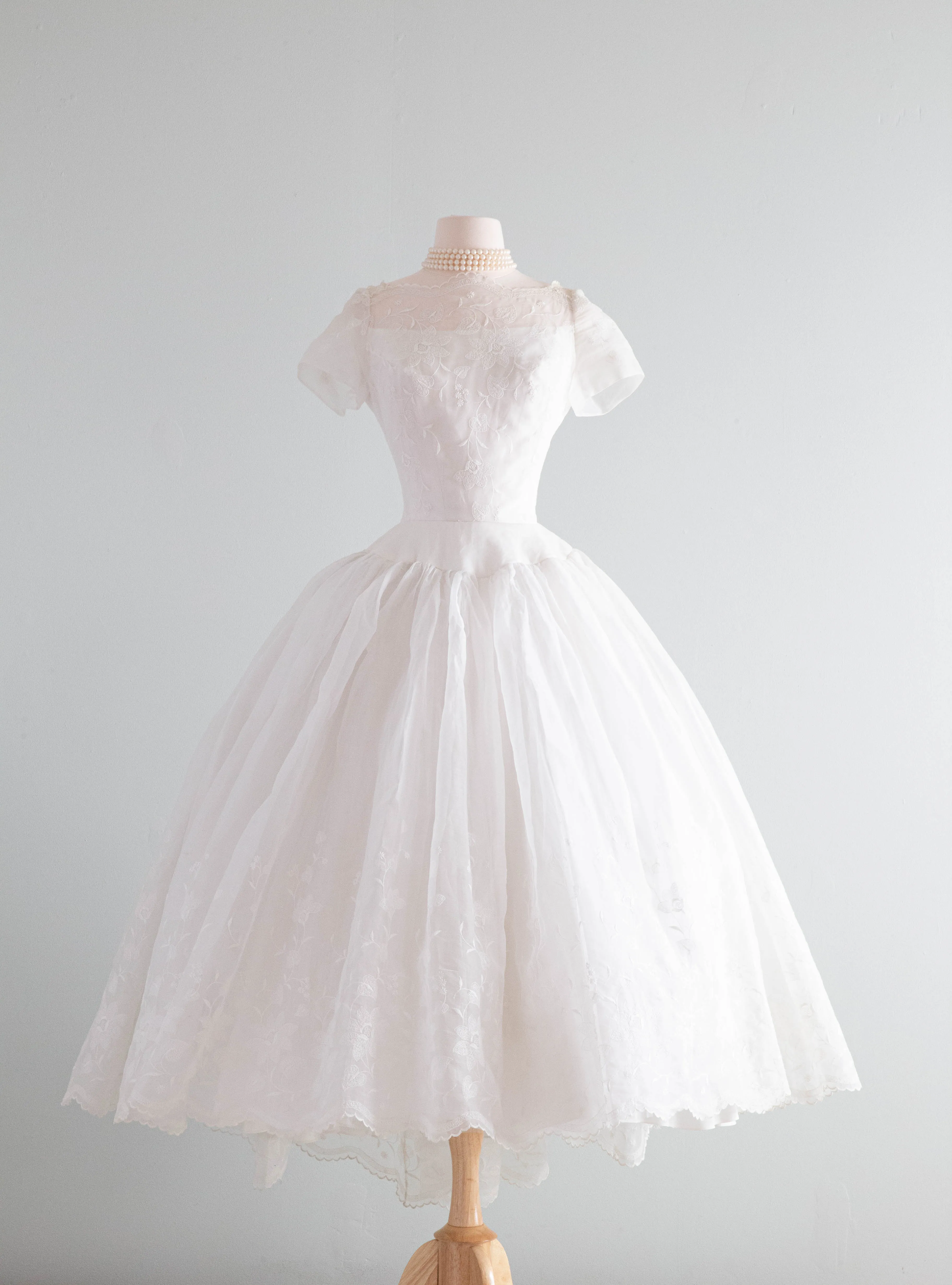 A Dream Come True 1950's William Cahill Embroidered Cotton Organdy Wedding Dress / SM