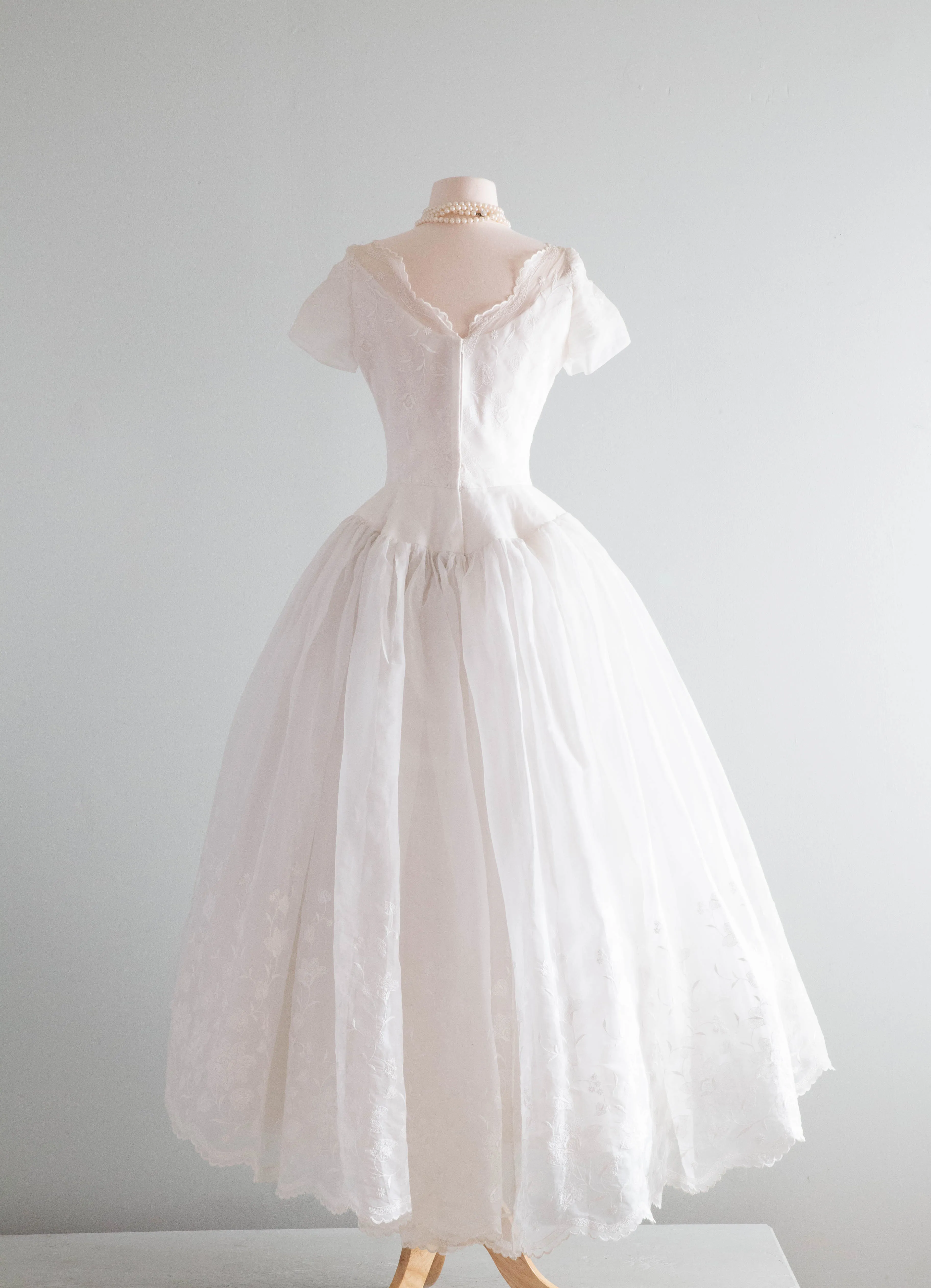 A Dream Come True 1950's William Cahill Embroidered Cotton Organdy Wedding Dress / SM