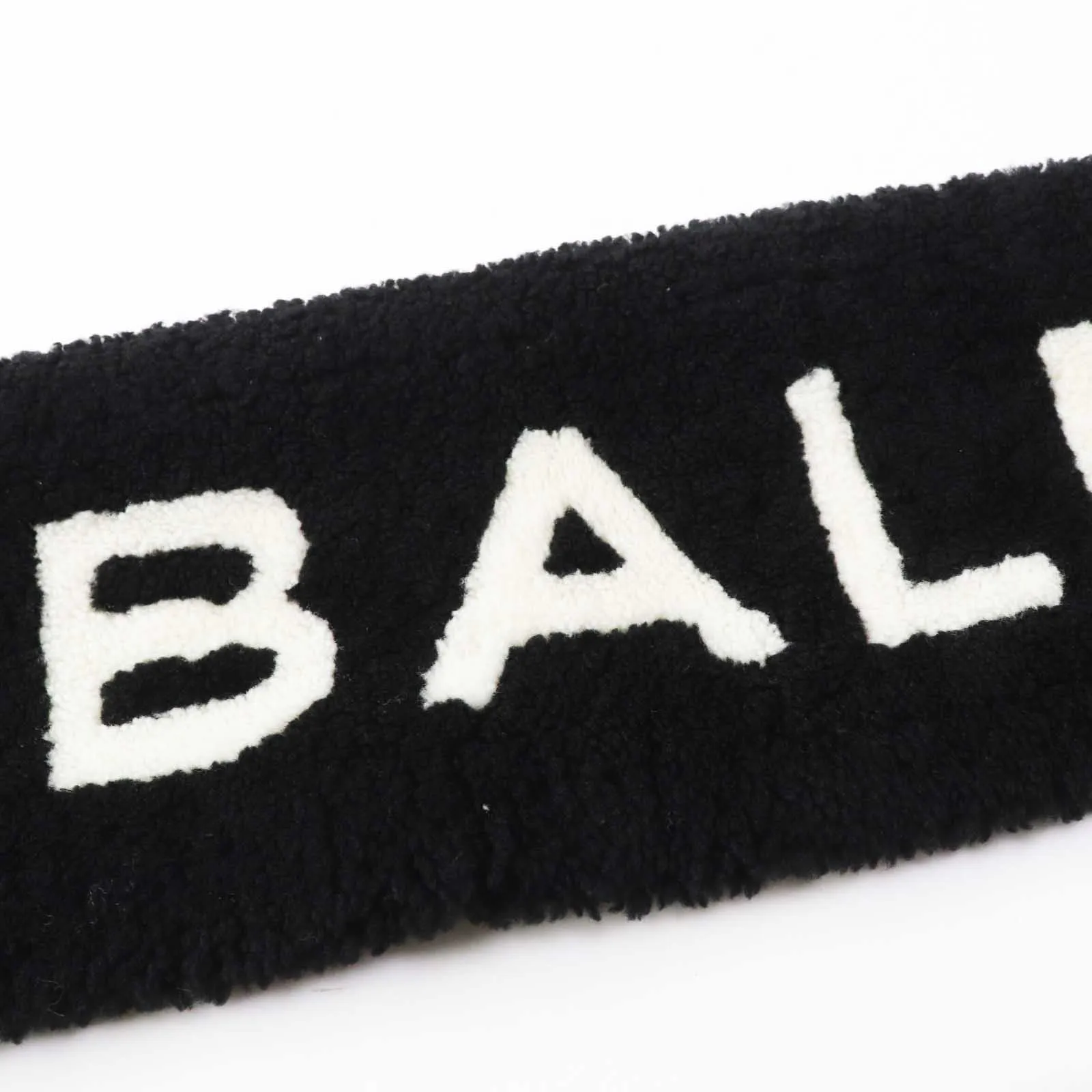 Balenciaga Lamb Fur Logo Scarf Black White