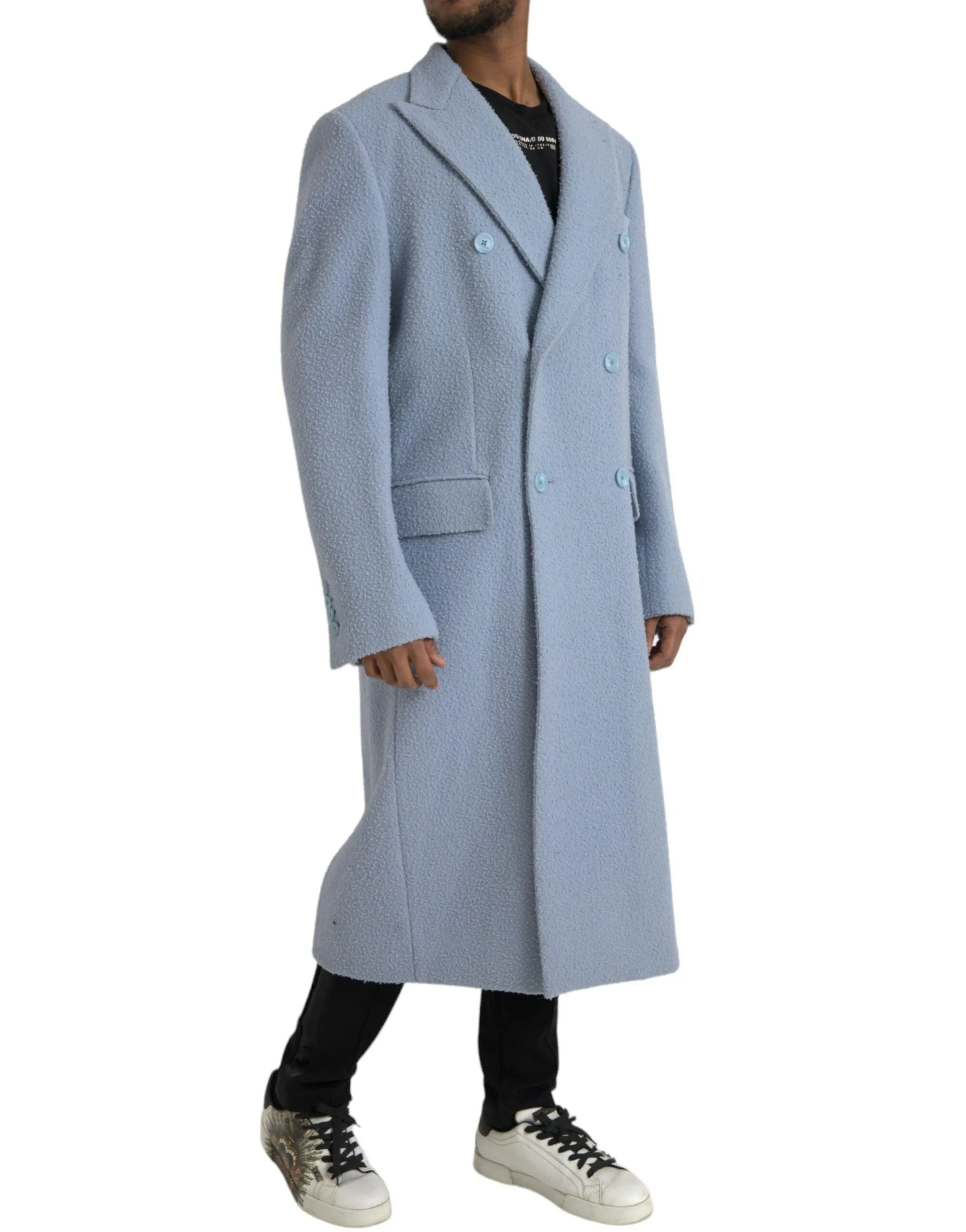 Dolce & Gabbana Blue Cashmere Long Coat