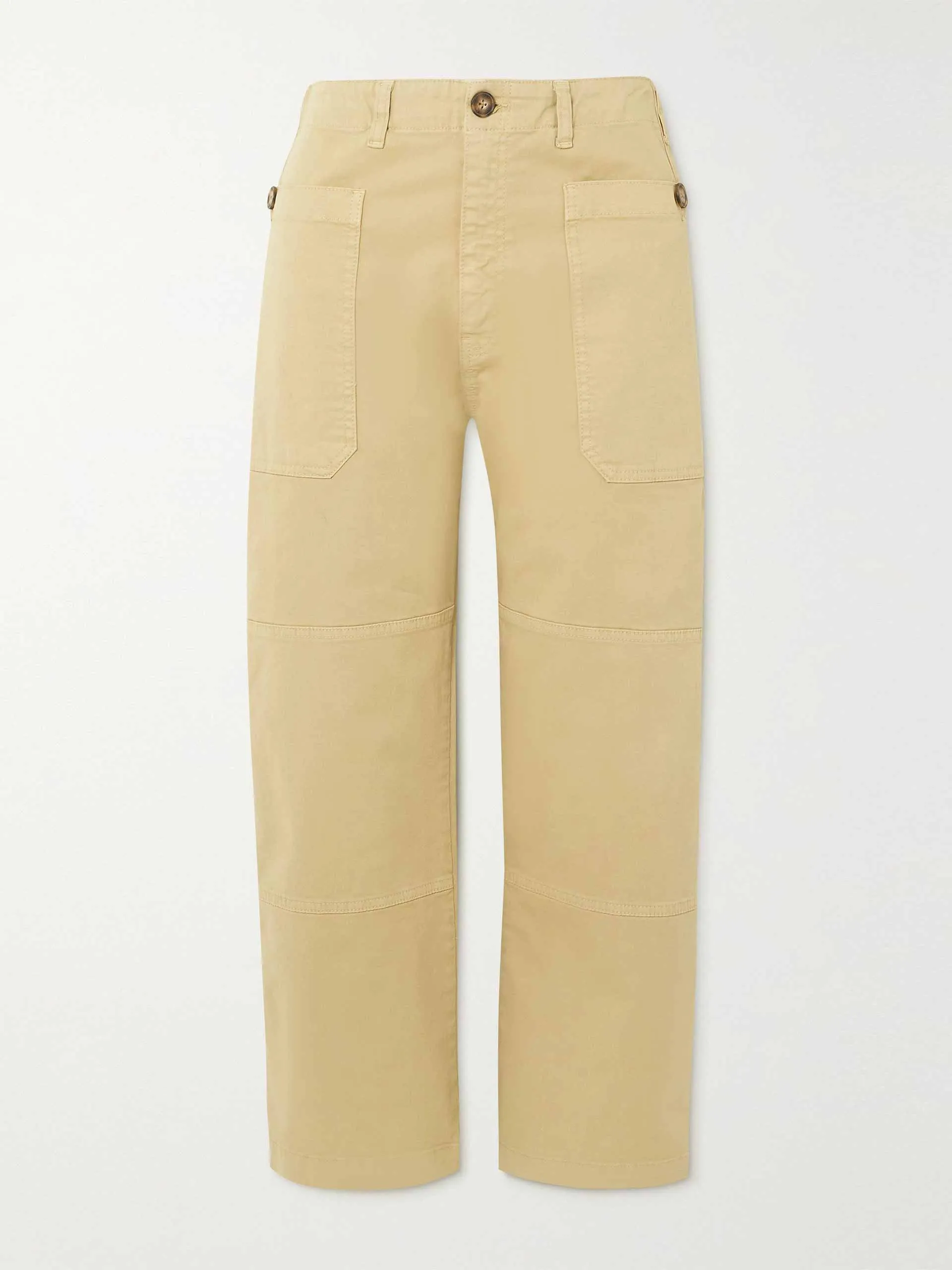 Panelled cropped cotton-blend straight-leg trousers