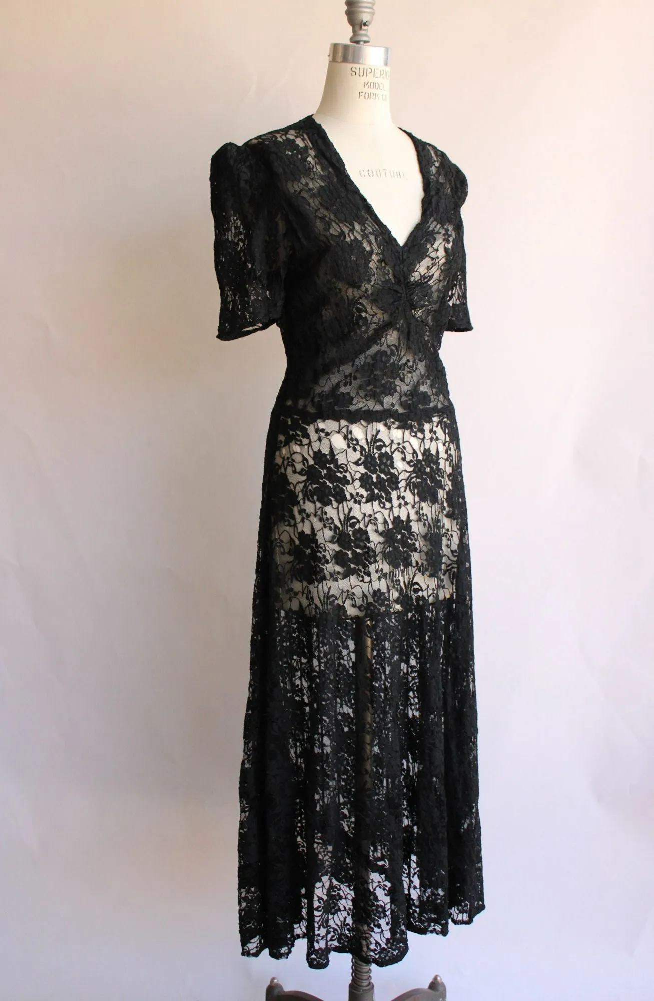Vintage 1940s  Black Lace Dress