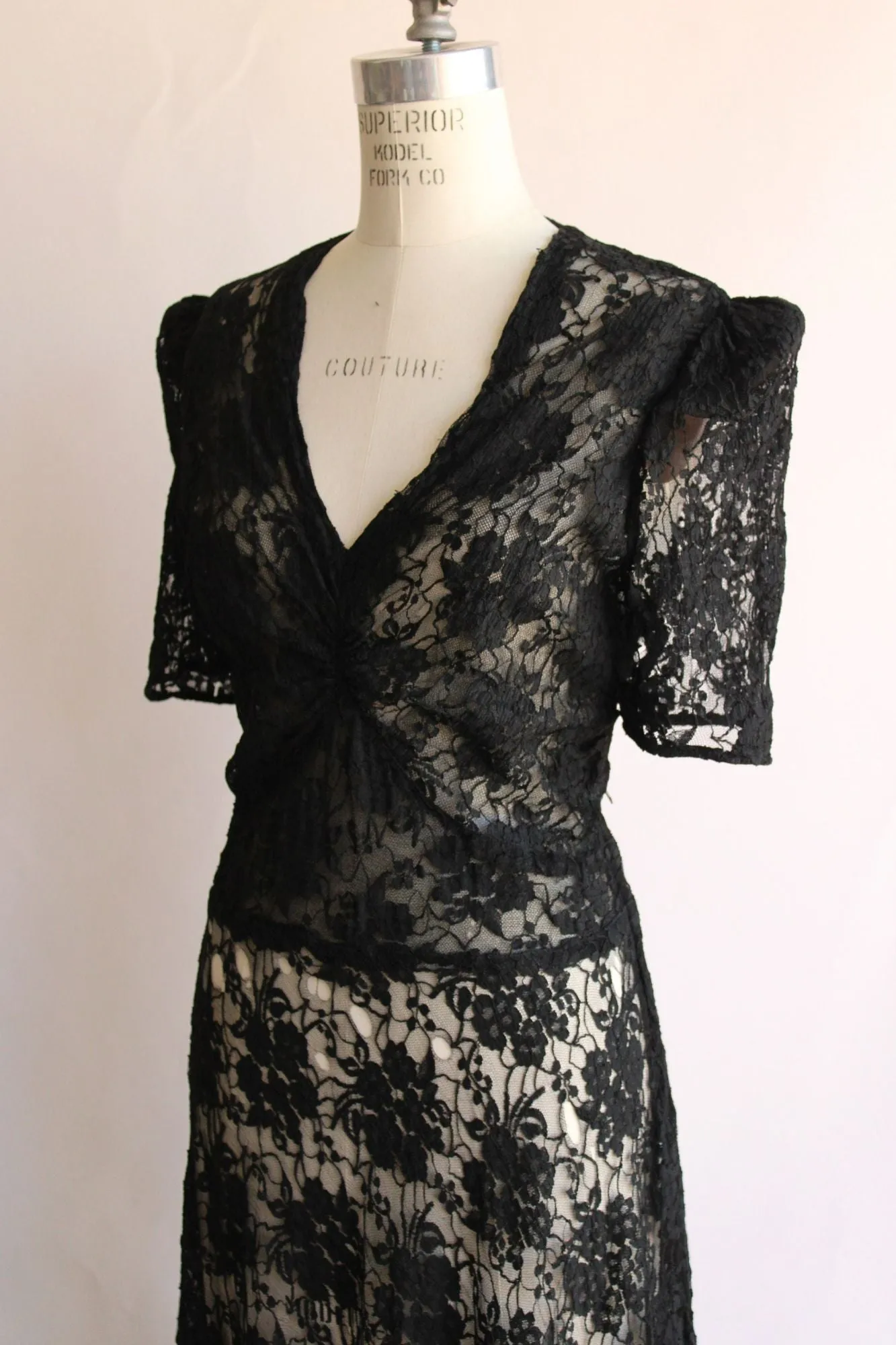 Vintage 1940s  Black Lace Dress