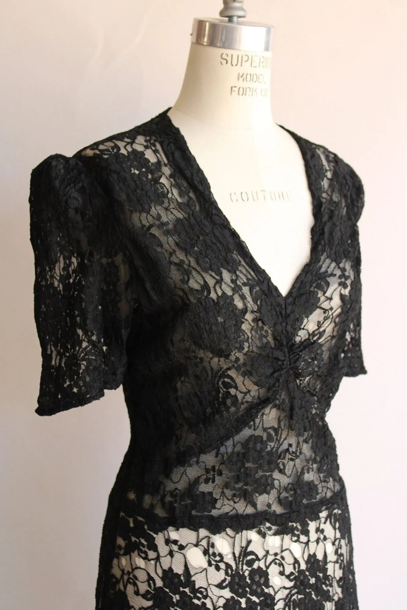 Vintage 1940s  Black Lace Dress