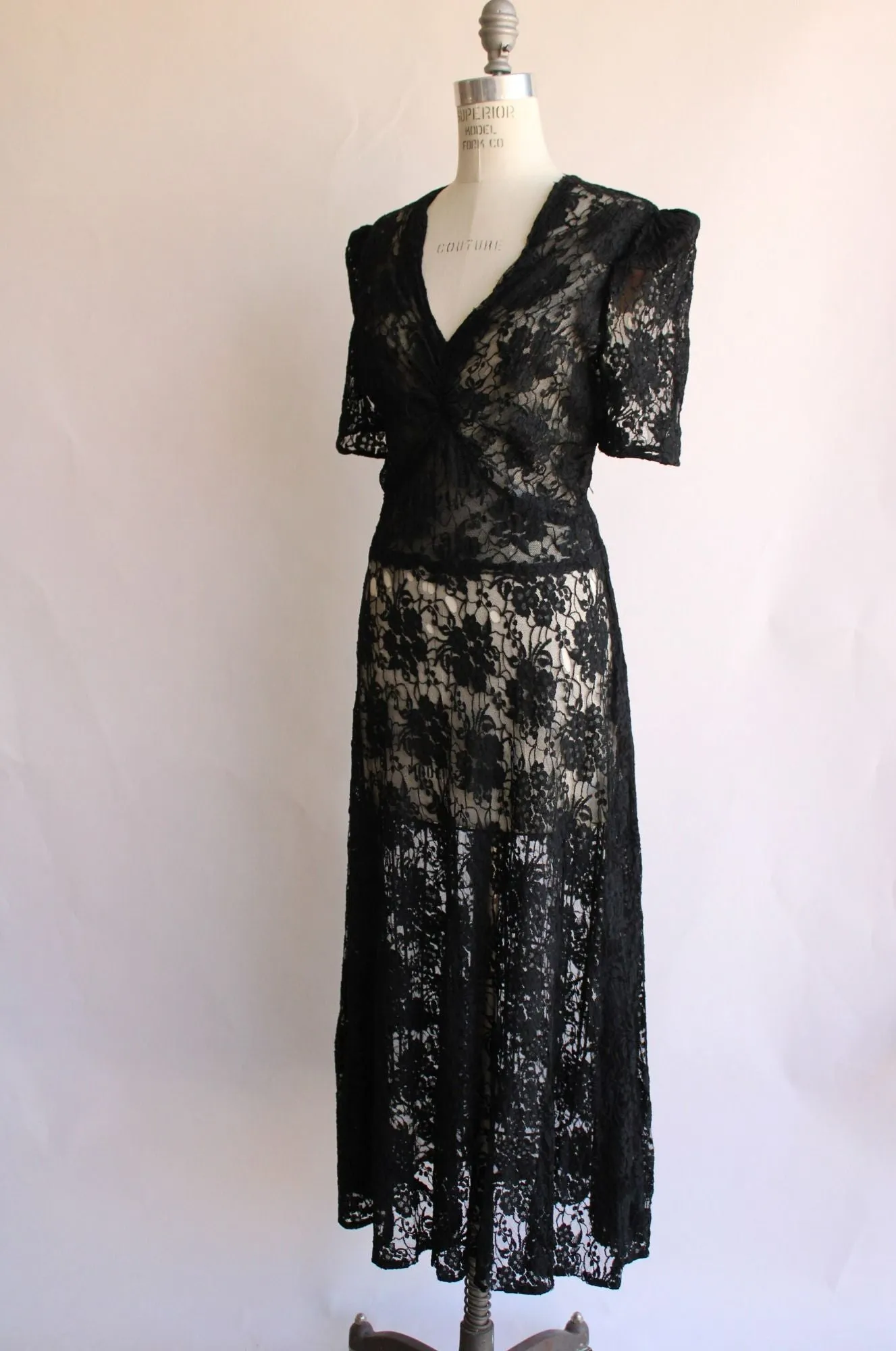 Vintage 1940s  Black Lace Dress