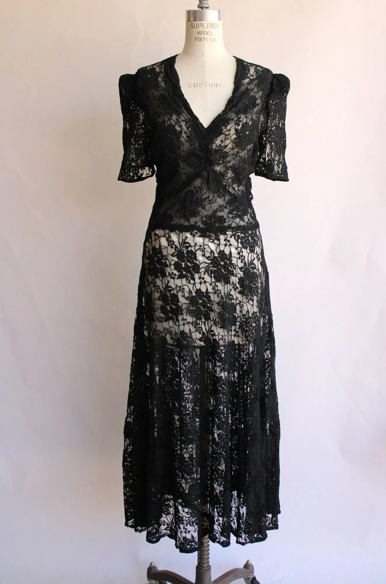 Vintage 1940s  Black Lace Dress