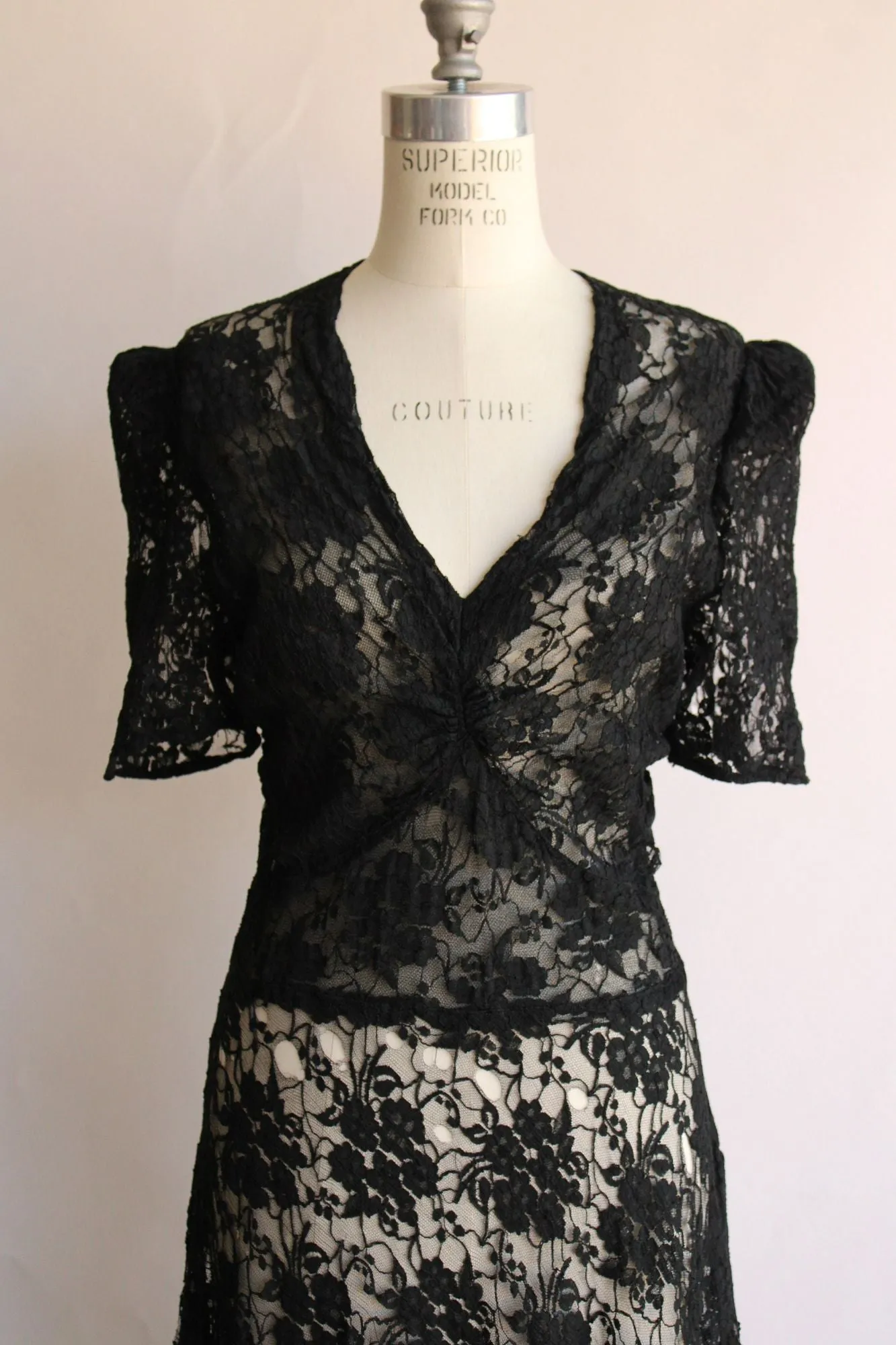 Vintage 1940s  Black Lace Dress