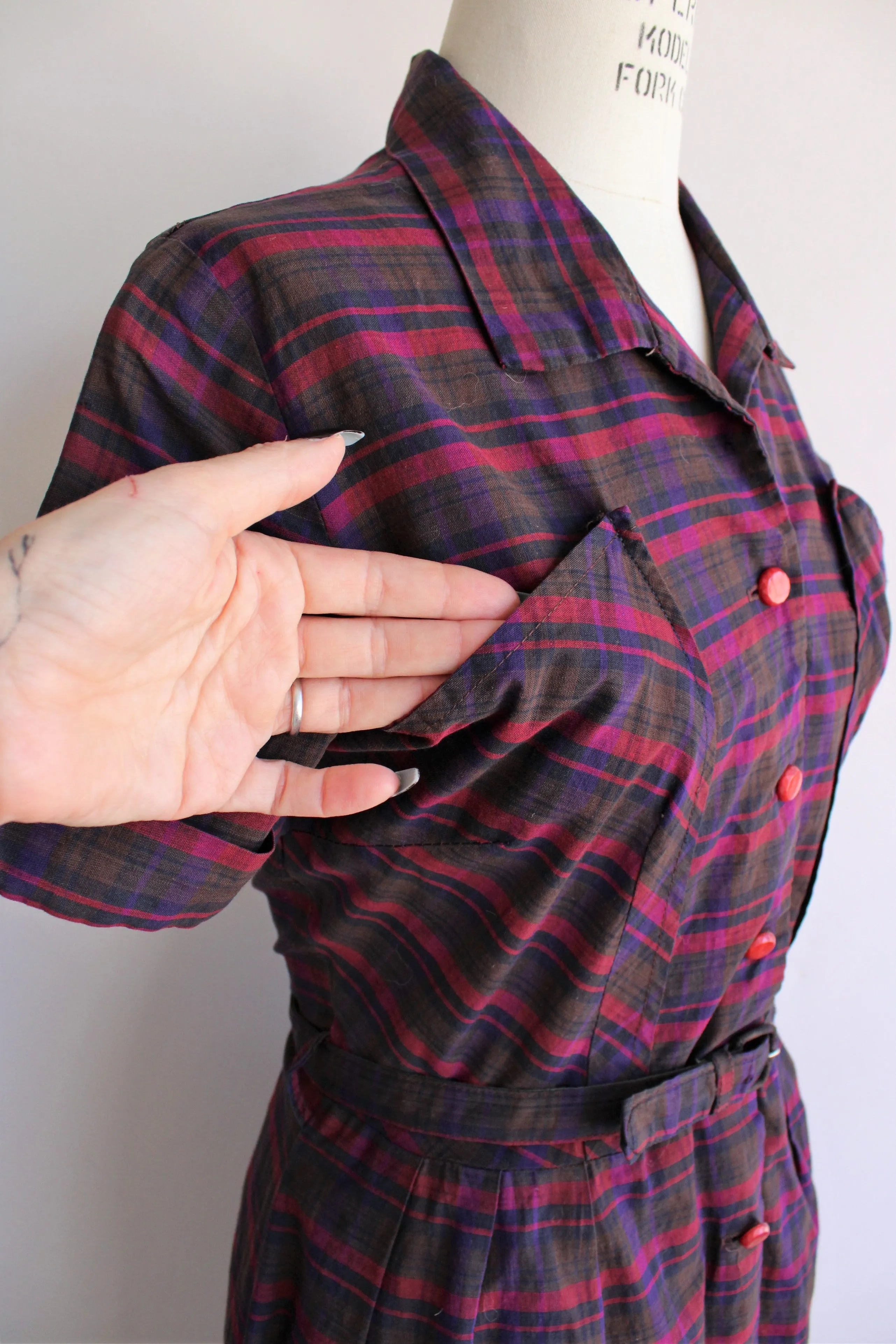 Vintage 1950s Plaid Dress with Belt