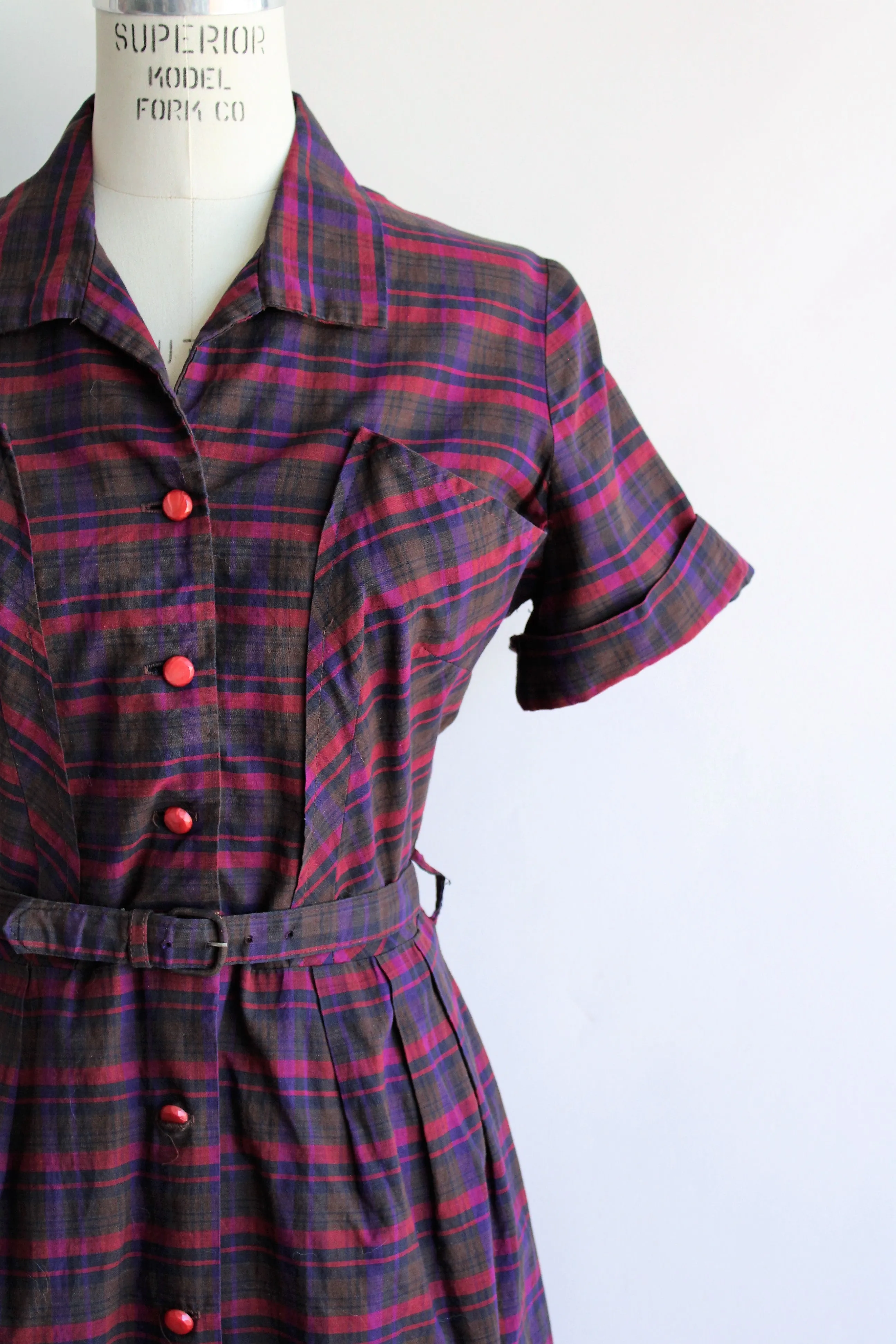Vintage 1950s Plaid Dress with Belt