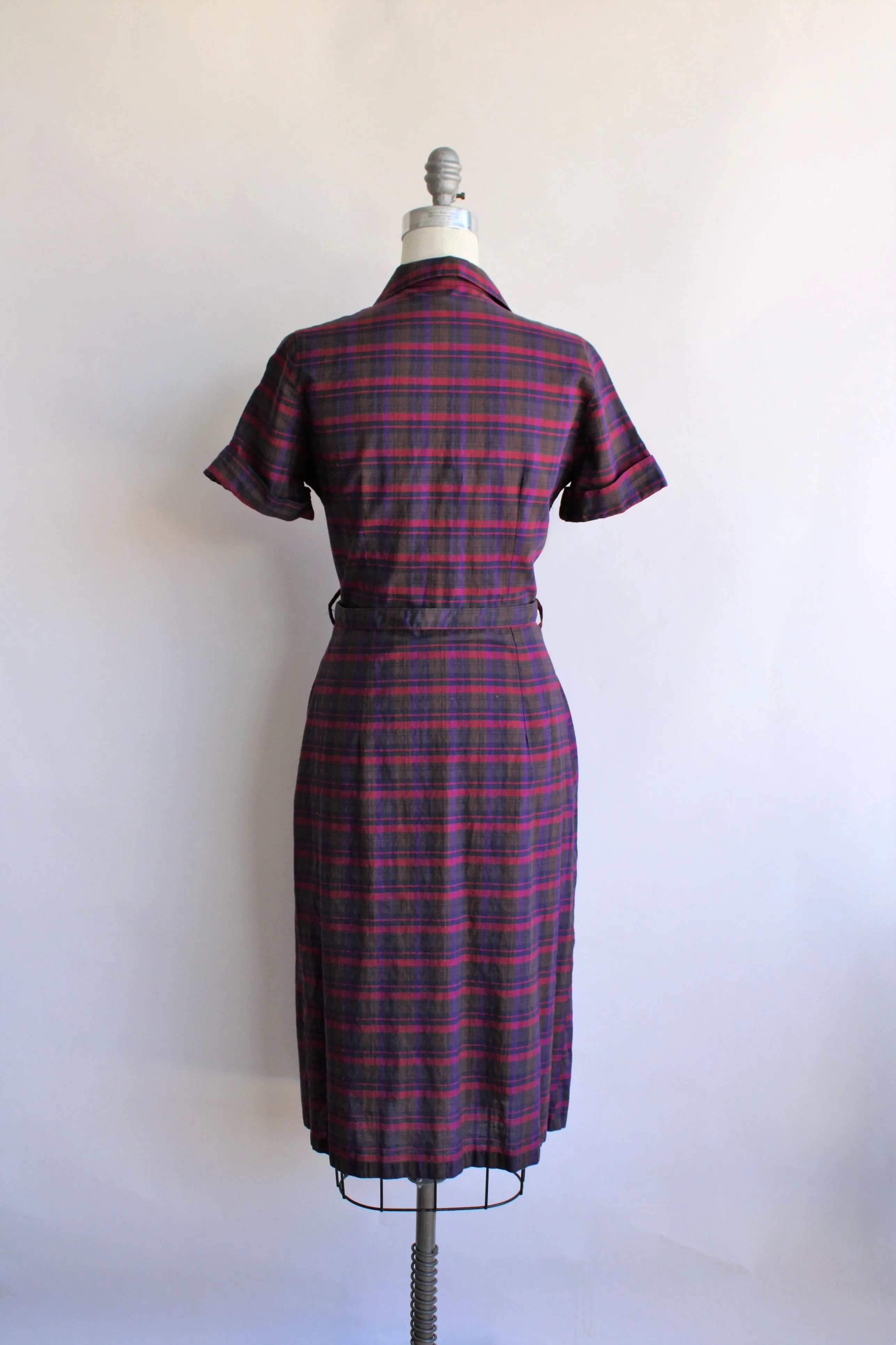 Vintage 1950s Plaid Dress with Belt