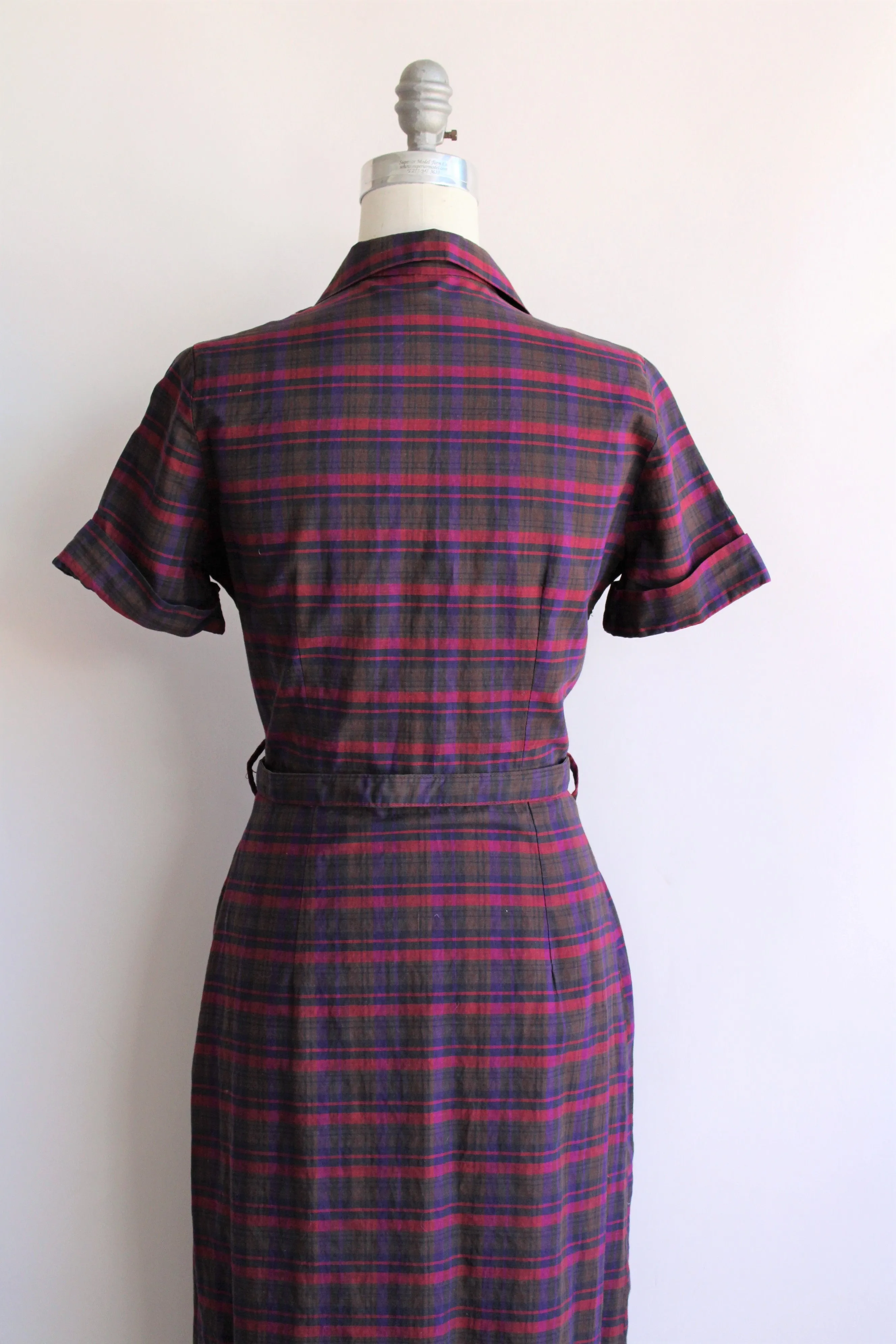 Vintage 1950s Plaid Dress with Belt
