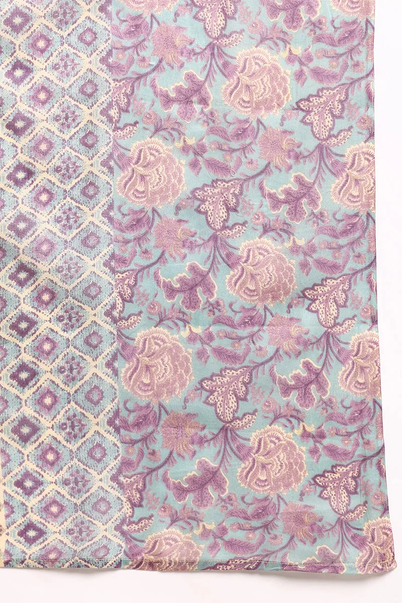 Violet Pure Cotton Floral Embroidered Straight Suit Set